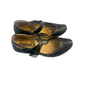 Pikolinos Womens Black Leather Mary Jane Shoes Size 36 Low Heel Strap Closure